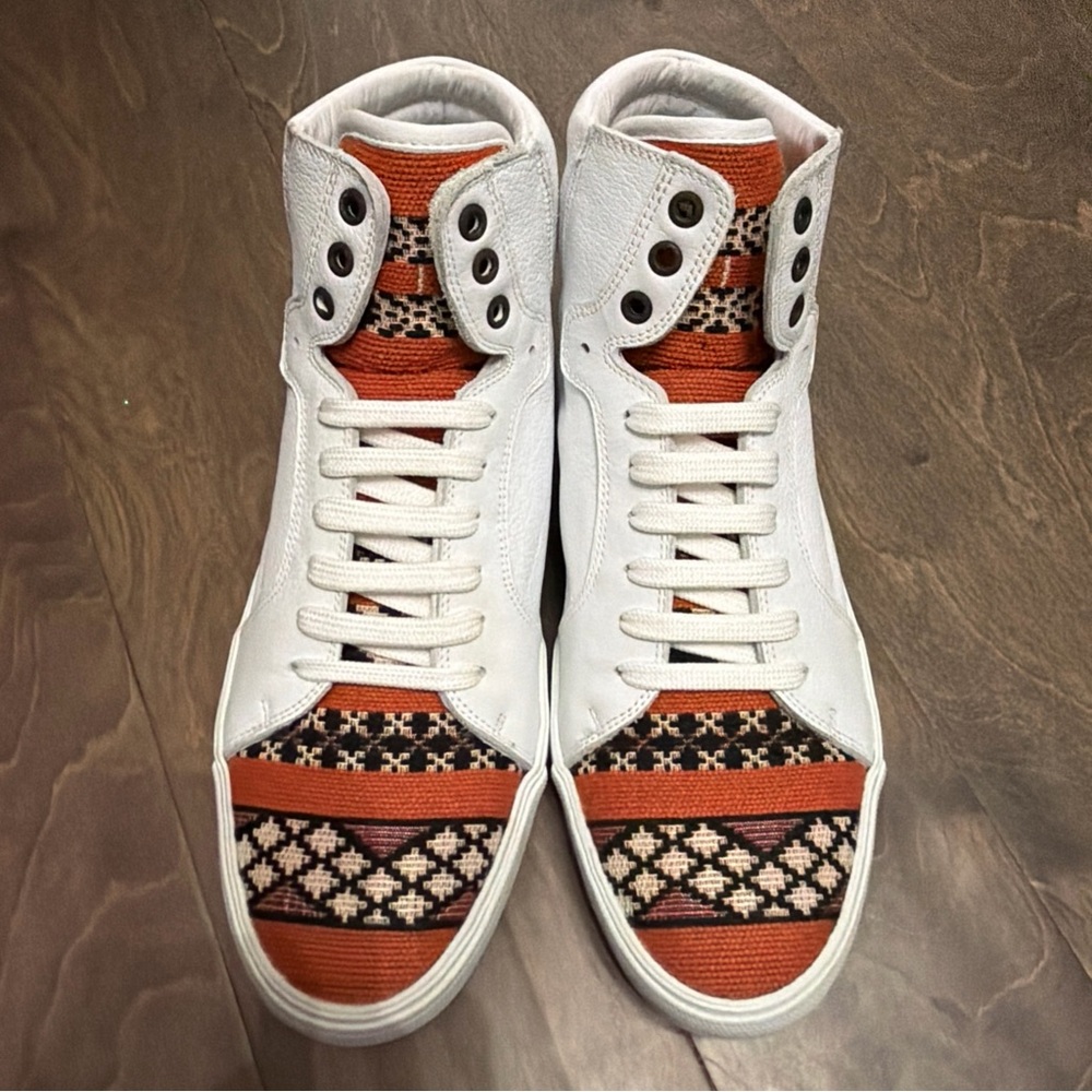 Society High-Top Sneakers in White and Orange